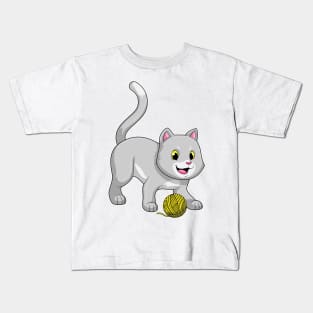 Cat with Wool yarn ball Kids T-Shirt